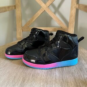 AND1 Girls Black Aqua Pink Shiny High top Basketball Shoe Sz 1